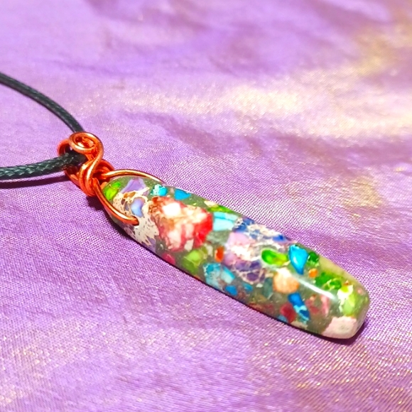 Sea sediment pendant handmade copper green purple red pink blue pink cream gem - Picture 4 of 6